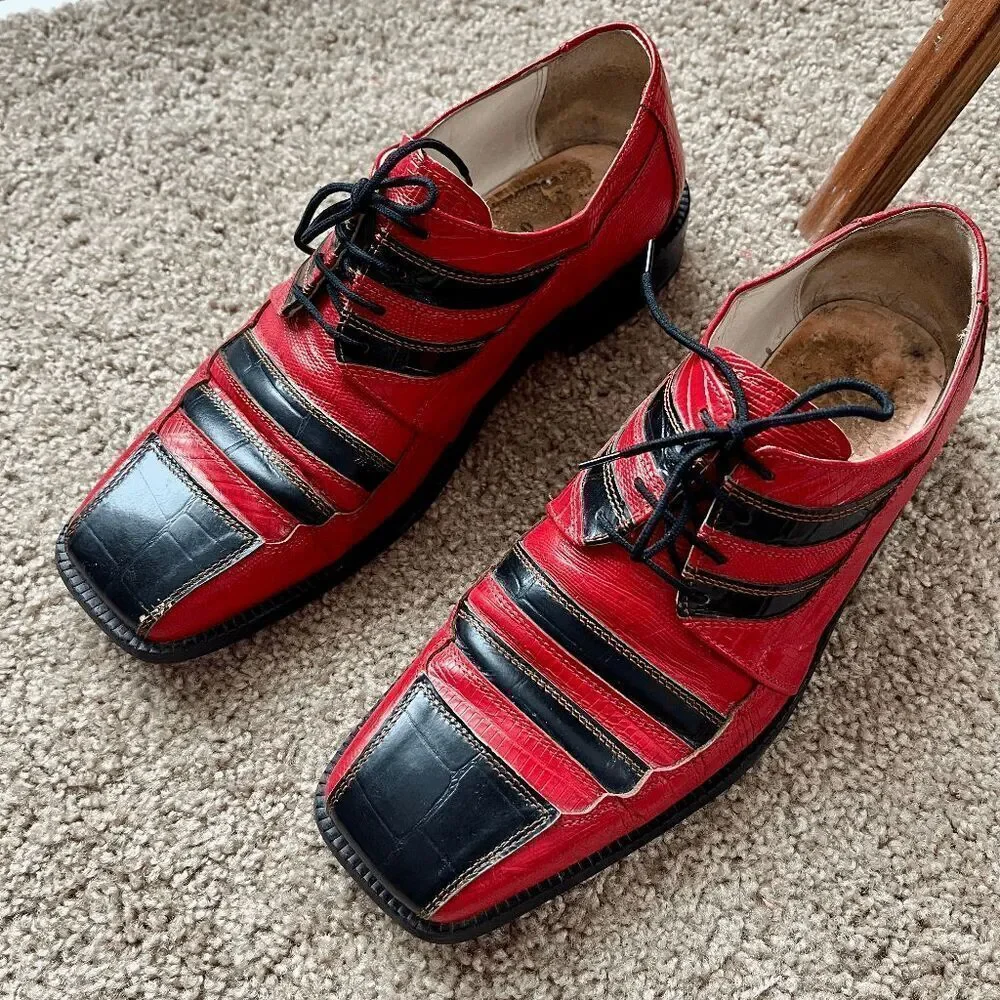 VTG 80s 90s Fortune from Liberty Red Black Reptile Leather Shoes Men’s 10